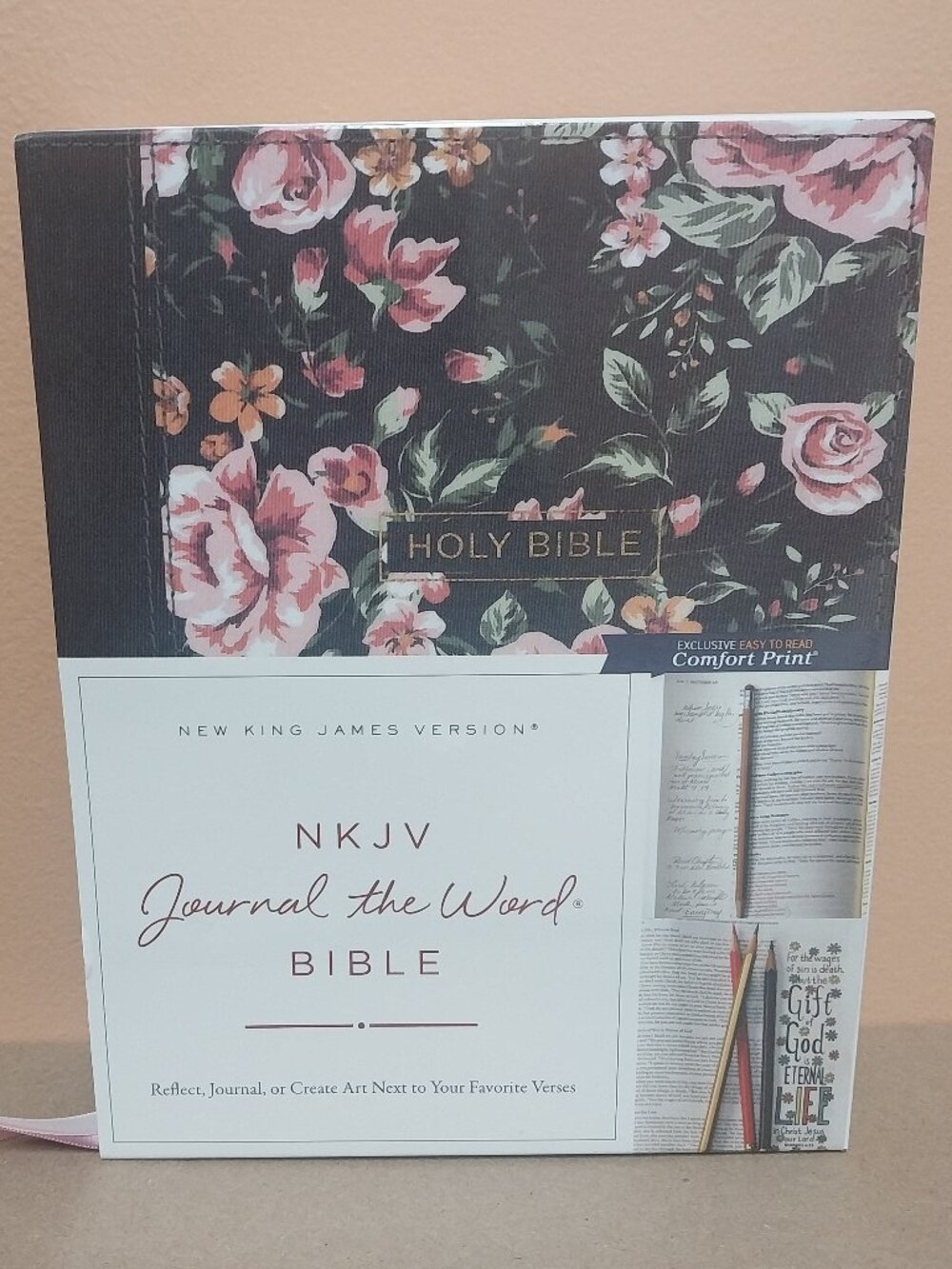 NKJV, Journal the Word Bible, Cloth Over Board, Gray Floral, Red Letter Editio,